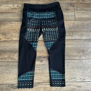 Athleta Navy Blue Multicolor Patterned Navy Blue Leggings Capri Cropped sz small